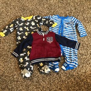 Carters footies and sweatshirt